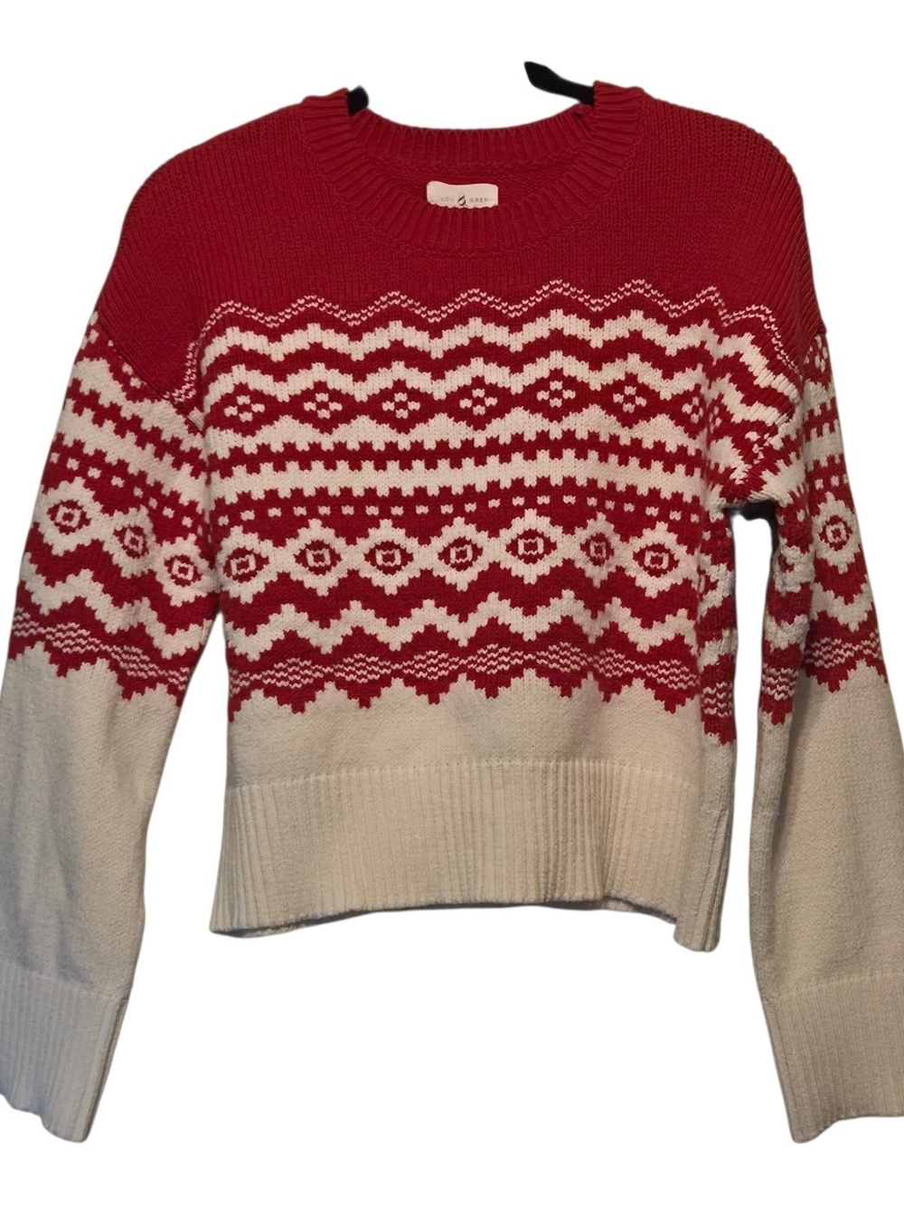 Lou & Grey Red and Cream Cotton Blend Holiday  Crewneck Sweater